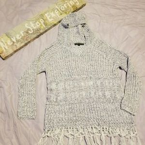 💘Love Stitch💘 White&Blue Fringe Knit Hoodie